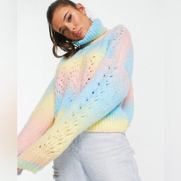 ASOS Design cozy roll neck pointel sweater in pastel tie dye. - Picture 1 of 3